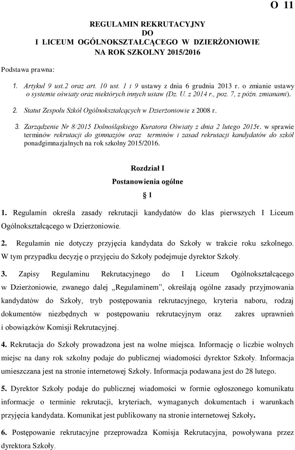 Zarządzenie Nr 8/2015 Dolnośląskiego Kuratora Oświaty z dnia 2 lutego 2015r.