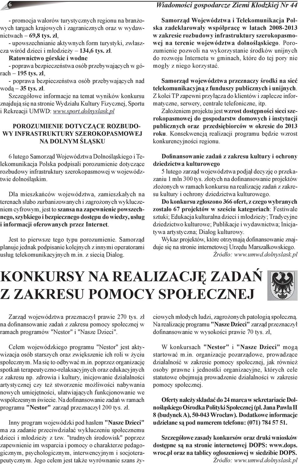 zł, - poprawa bezpieczeństwa osób przebywających nad wodą 35 tys. zł. Szczegółowe informacje na temat wyników konkursu znajdują się na stronie Wydziału Kultury Fizycznej, Sportu i Rekreacji UMWD: www.