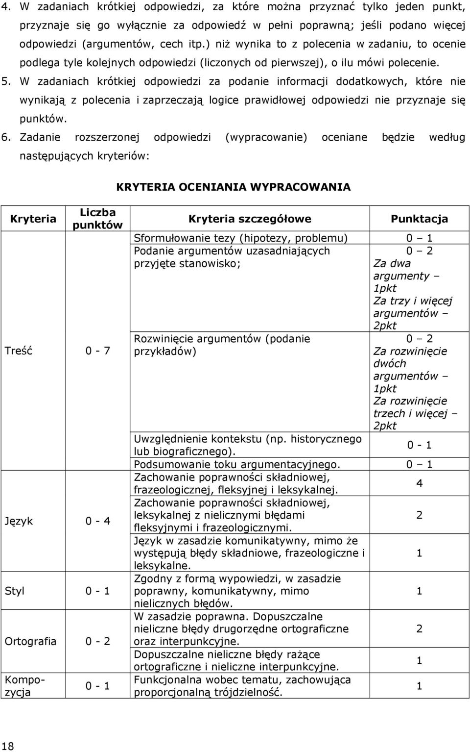 W zadaniach krótkiej odpowiedzi za podanie informacji dodatkowych, które nie wynikają z polecenia i zaprzeczają logice prawidłowej odpowiedzi nie przyznaje się punktów. 6.