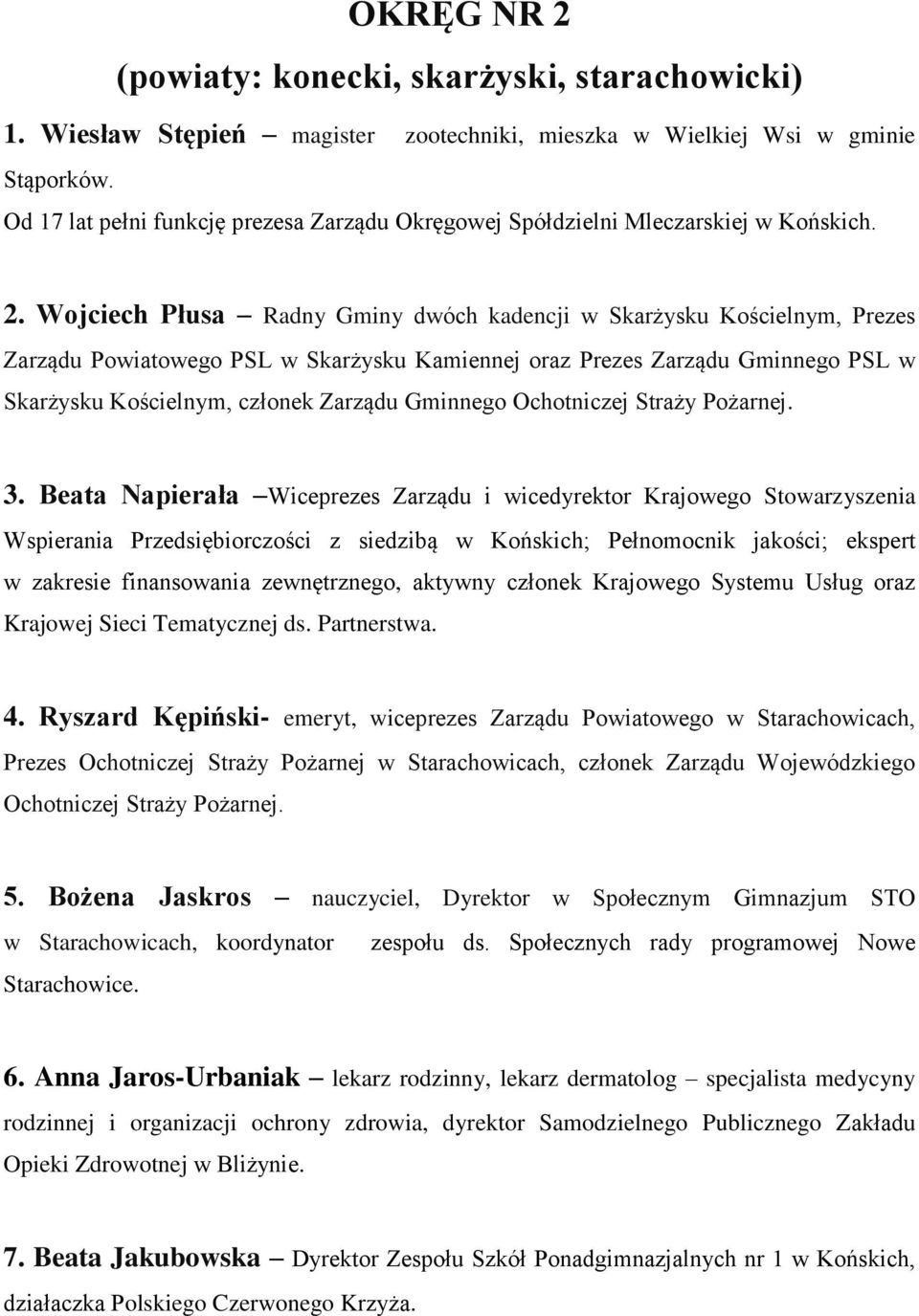 Wojciech Płusa Radny Gminy dwóch kadencji w Skarżysku Kościelnym, Prezes Zarządu Powiatowego PSL w Skarżysku Kamiennej oraz Prezes Zarządu Gminnego PSL w Skarżysku Kościelnym, członek Zarządu