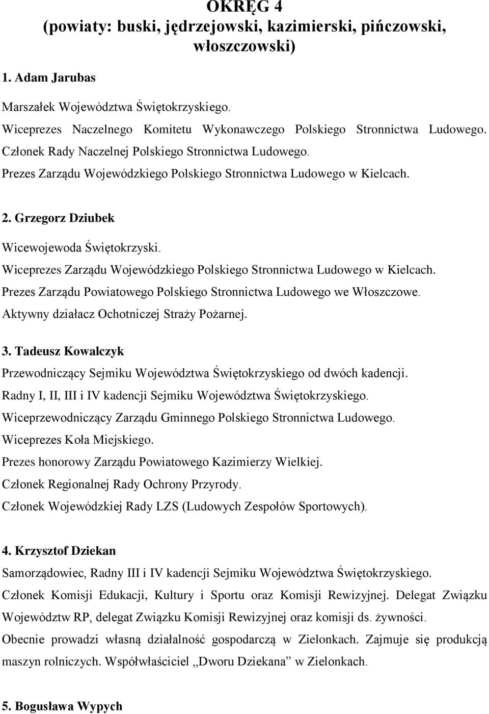 Prezes Zarządu Wojewódzkiego Polskiego Stronnictwa Ludowego w Kielcach. 2. Grzegorz Dziubek Wicewojewoda Świętokrzyski. Wiceprezes Zarządu Wojewódzkiego Polskiego Stronnictwa Ludowego w Kielcach.