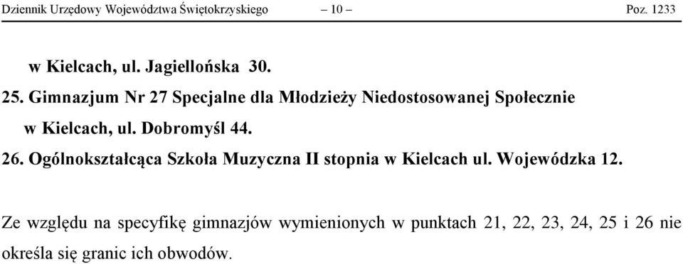 26. Ogólnokształcąca Szkoła Muzyczna II stopnia w Kielcach ul. Wojewódzka 12.