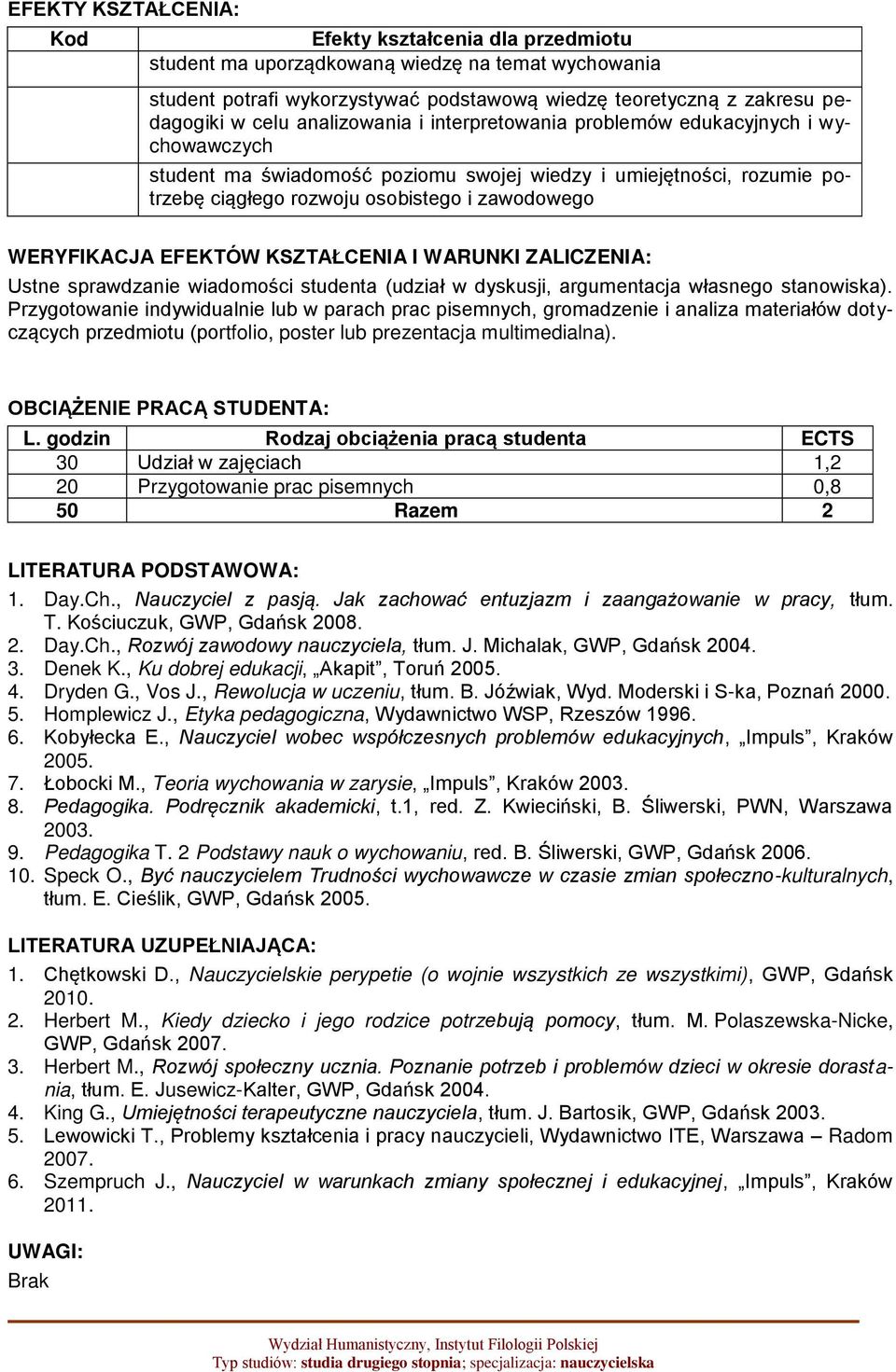 EFEKTÓW KSZTAŁCENIA I WARUNKI ZALICZENIA: Ustne sprawdzanie wiadomości studenta (udział w dyskusji, argumentacja własnego stanowiska).