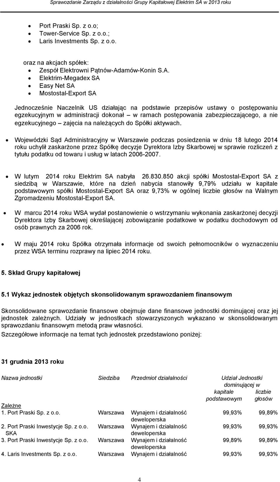 Elektrim-Megadex SA Easy Net SA Mostostal-Export SA Jednocześnie Naczelnik US działając na podstawie przepisów ustawy o postępowaniu egzekucyjnym w administracji dokonał w ramach postępowania