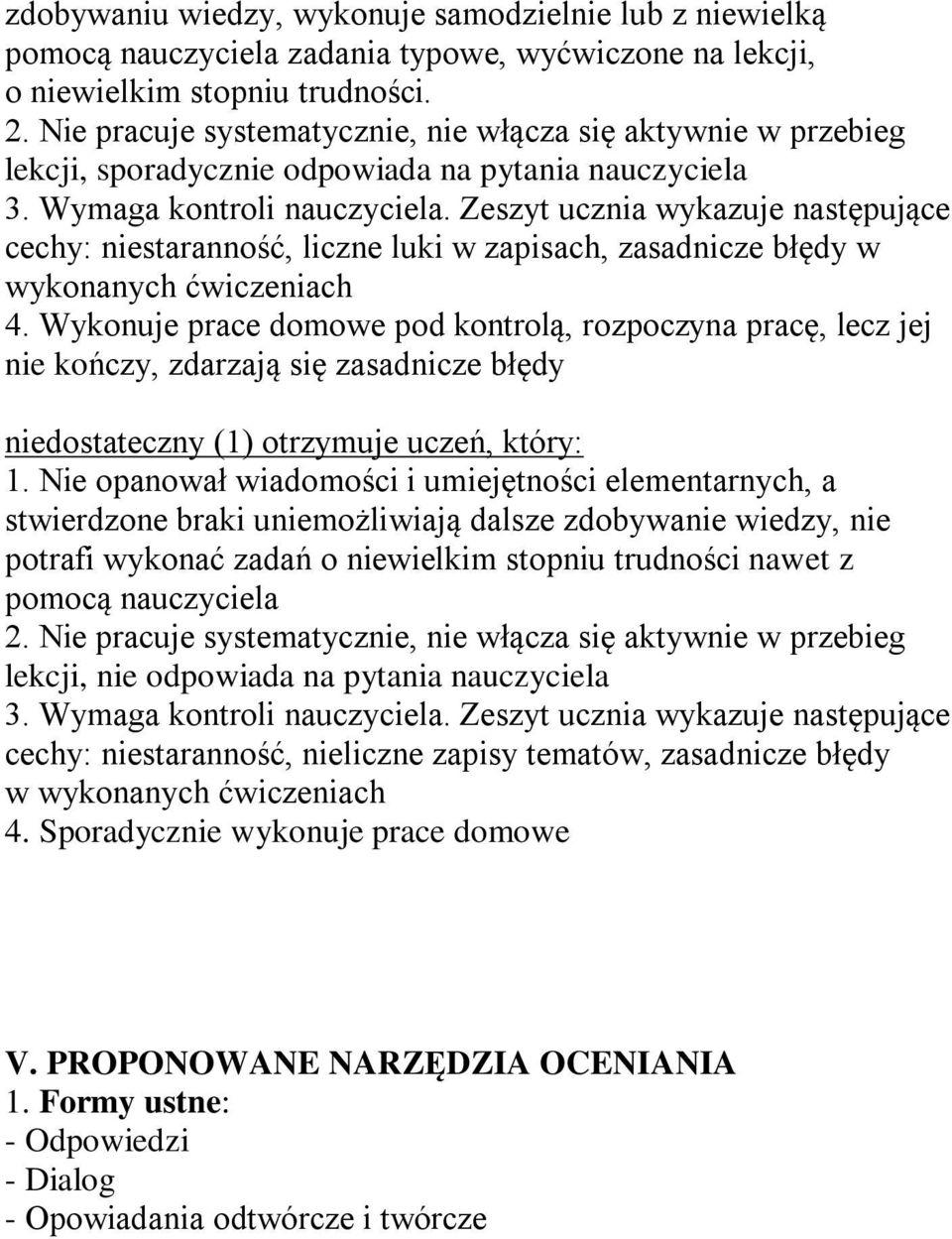 Zeszyt ucznia wykazuje następujące cechy: niestaranność, liczne luki w zapisach, zasadnicze błędy w wykonanych ćwiczeniach 4.