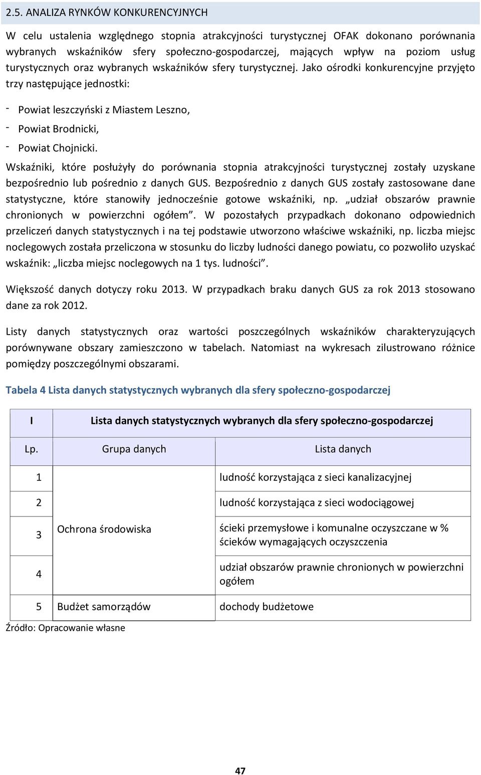 Jako o rodki konkurencyjne przyjęto trzy następuj ce jednostki: - Powiat leszczyński z Miastem Leszno, - Powiat Brodnicki, - Powiat Chojnicki.