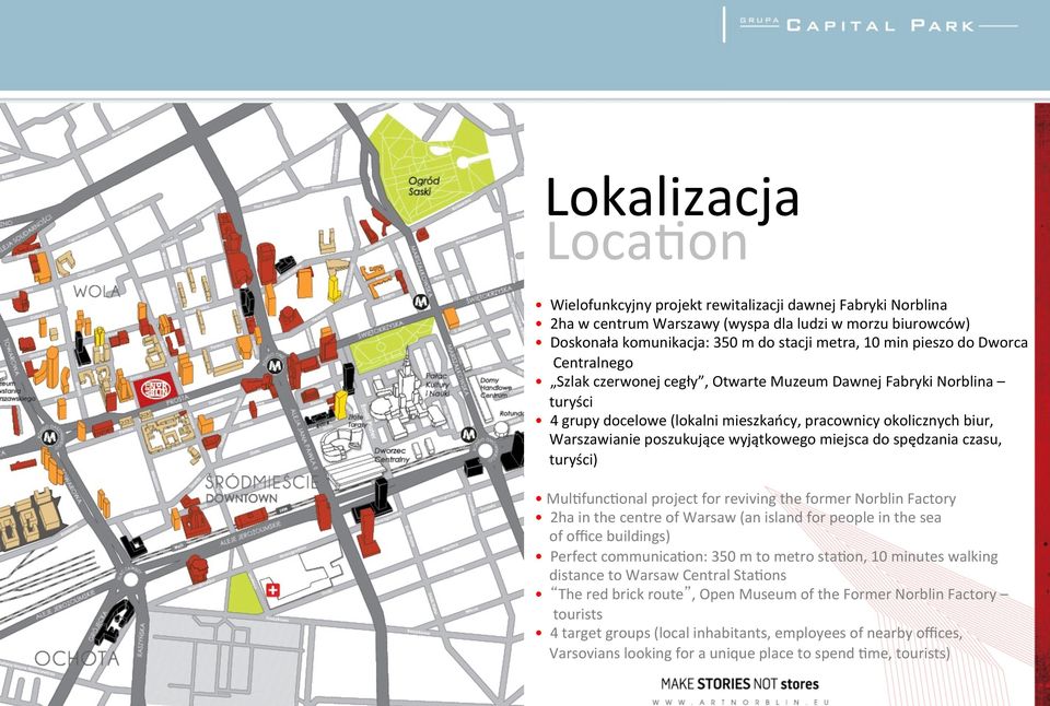 miejsca do spędzania czasu, turyści) Mulkfunckonal project for reviving the former Norblin Factory 2ha in the centre of Warsaw (an island for people in the sea of office buildings) Perfect