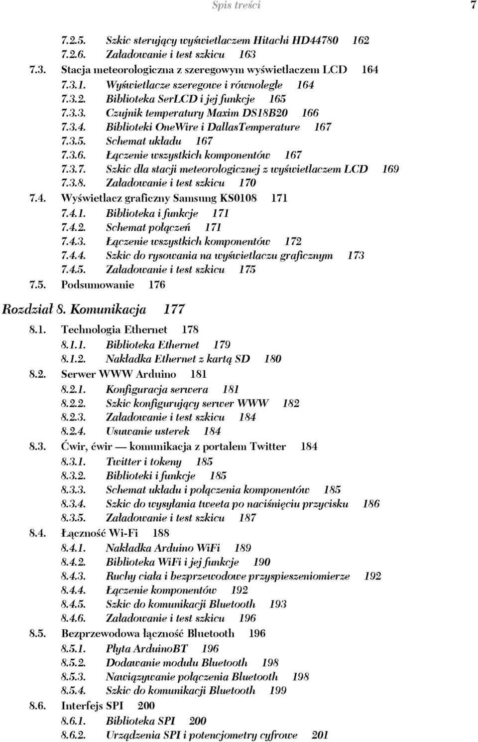 3.7. Szkic dla stacji meteorologicznej z wy wietlaczem LCD 169 7.3.8. Za adowanie i test szkicu 170 7.4. Wy wietlacz graficzny Samsung KS0108 171 7.4.1. Biblioteka i funkcje 171 7.4.2.