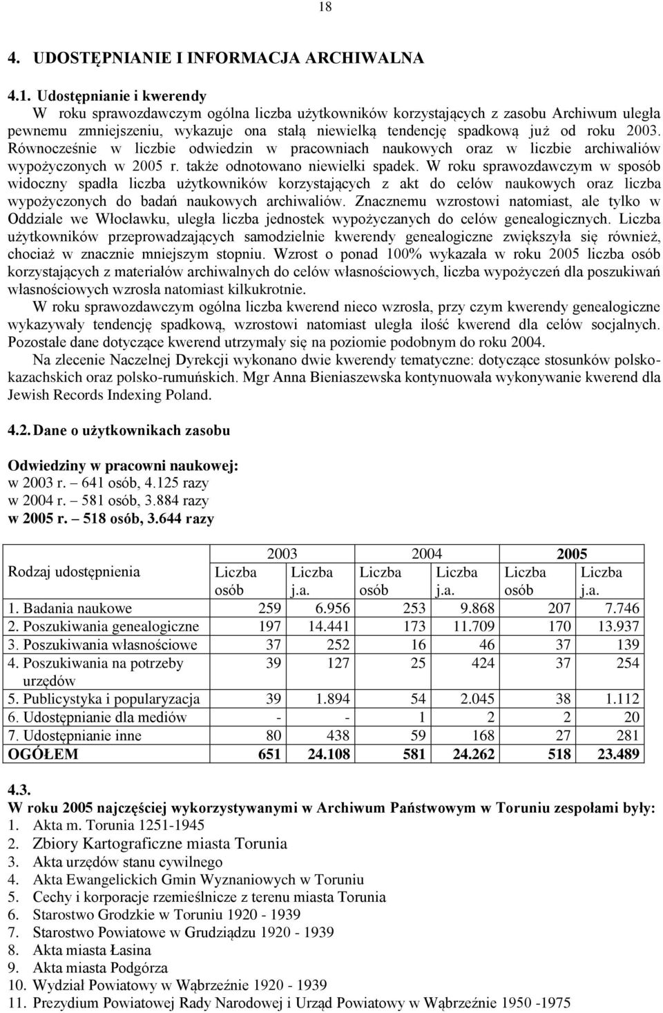 W roku sprawozdawczym w sposób widoczny spadła liczba użytkowników korzystających z akt do celów naukowych oraz liczba wypożyczonych do badań naukowych archiwaliów.