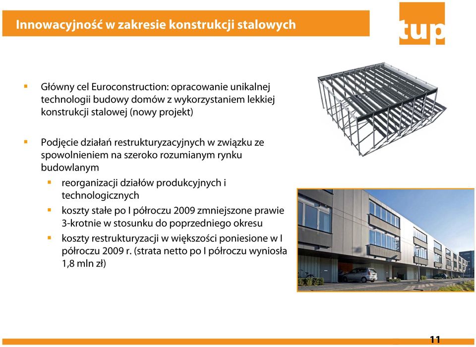 budowlanym reorganizacji działów produkcyjnych i technologicznych koszty stałe po I półroczu 2009 zmniejszone prawie 3-krotnie w stosunku