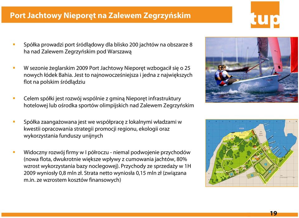 Jest to najnowocześniejsza i jedna z największych flot na polskim śródlądziu Celem spółki jest rozwój wspólnie z gminą Nieporęt infrastruktury hotelowej lub ośrodka sportów olimpijskich nad Zalewem