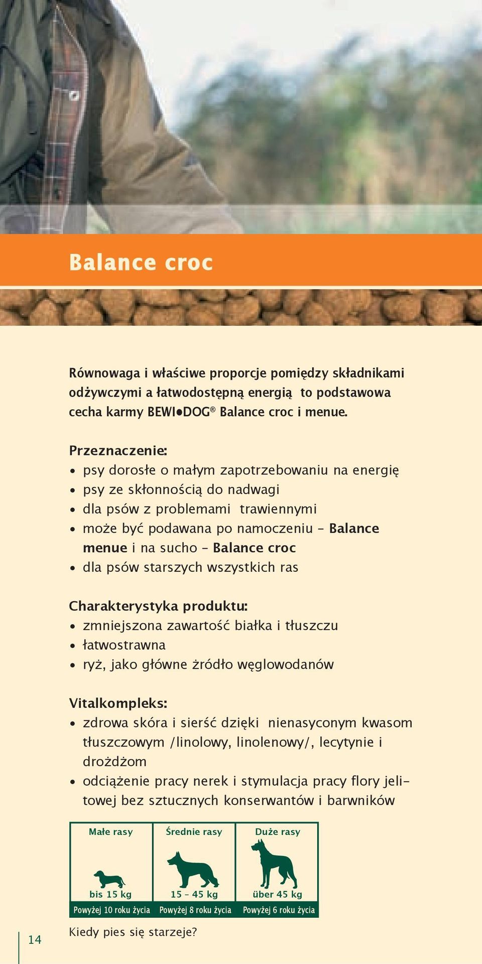 psów starszych wszystkich ras Charakterystyka produktu: zmniejszona zawartość białka i tłuszczu łatwostrawna ryż, jako główne żródło węglowodanów Vitalkompleks: zdrowa skóra i sierść dzięki