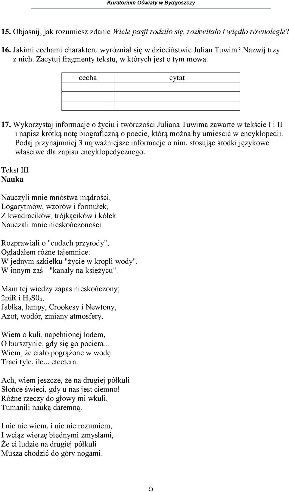 Wykorzystaj informacje o życiu i twórczości Juliana Tuwima zawarte w tekście I i II i napisz krótką notę biograficzną o poecie, którą można by umieścić w encyklopedii.