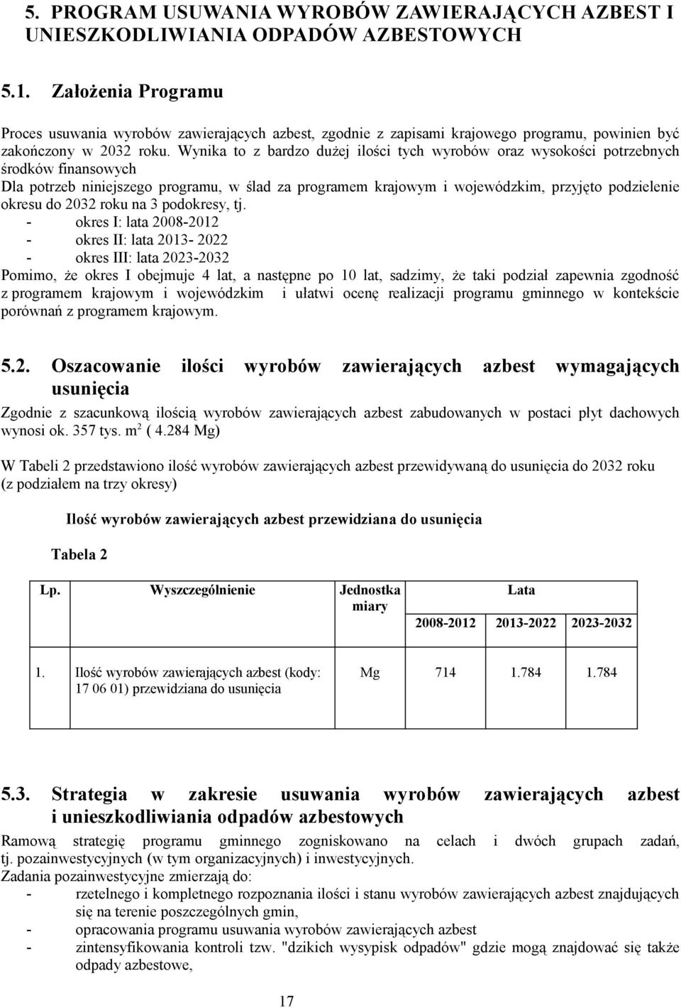 Wynika to z bardzo dużej ilości tych wyrobów oraz wysokości potrzebnych środków finansowych Dla potrzeb niniejszego programu, w ślad za programem krajowym i wojewódzkim, przyjęto podzielenie okresu