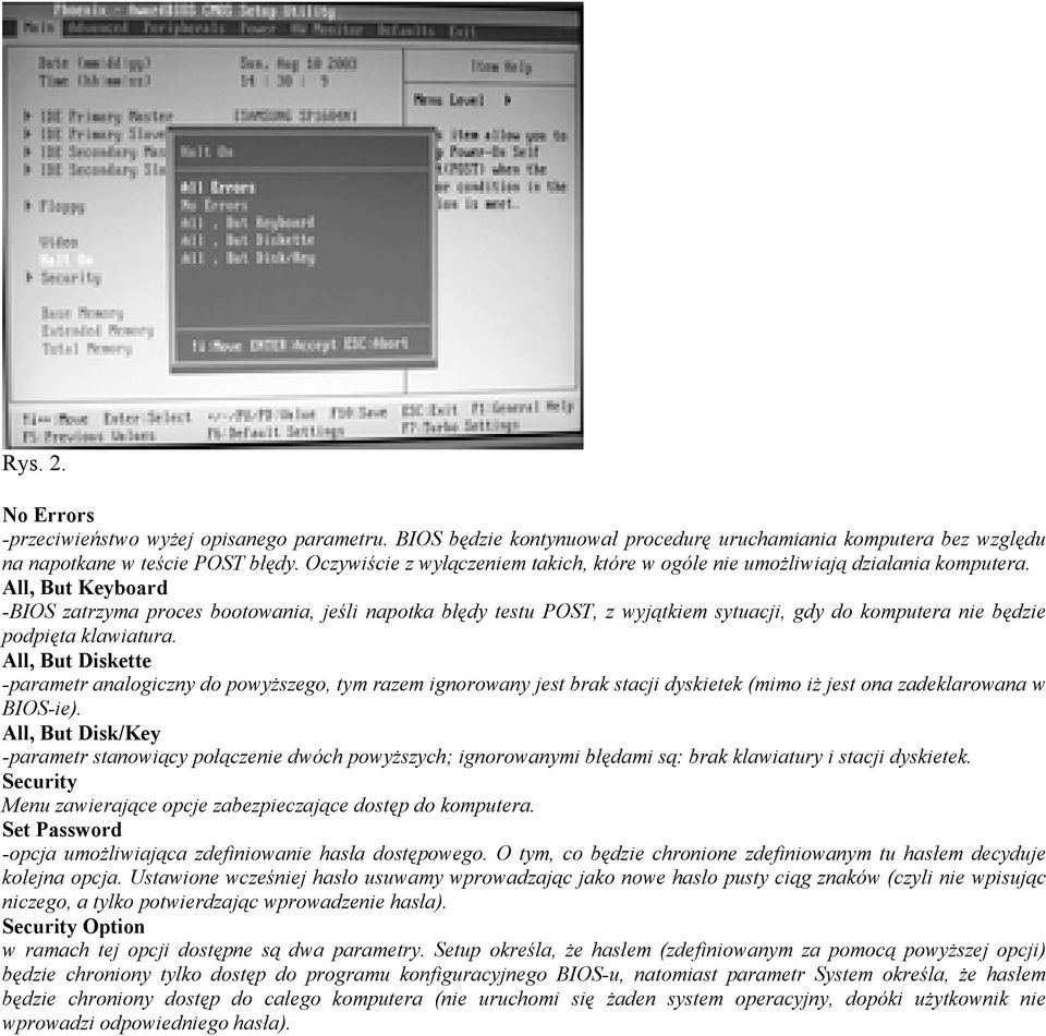 All, But Keyboard -BIOS zatrzyma proces bootowania, jeśli napotka błędy testu POST, z wyjątkiem sytuacji, gdy do komputera nie będzie podpięta klawiatura.