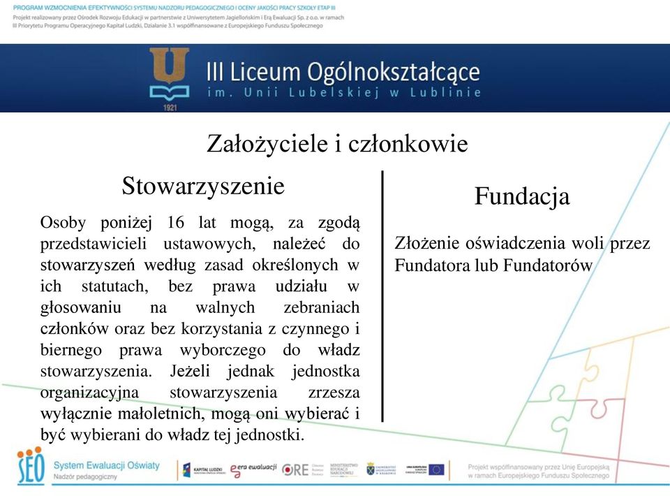 czynnego i biernego prawa wyborczego do władz stowarzyszenia.