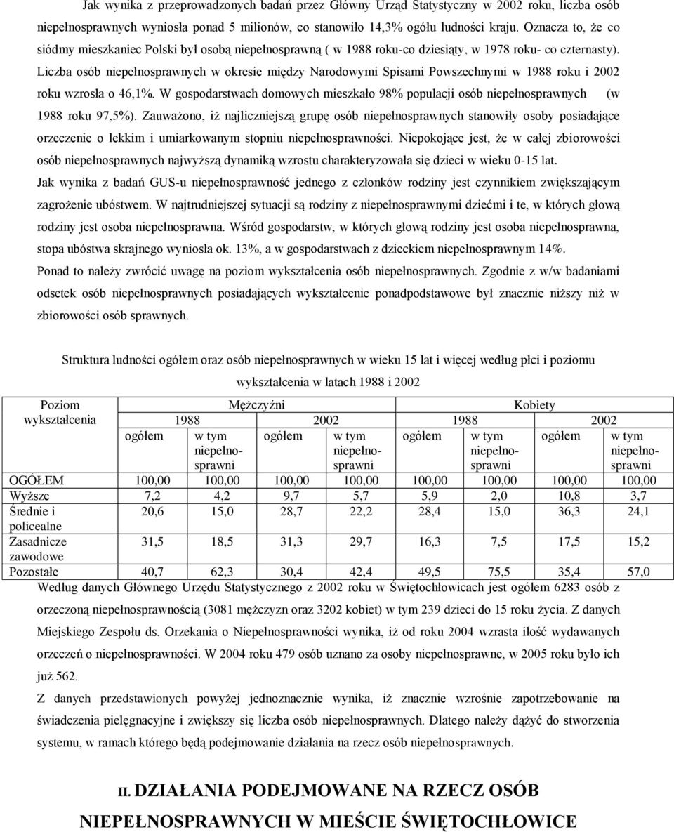 Liczba osób niepełnosprawnych w okresie między Narodowymi Spisami Powszechnymi w 1988 roku i 2002 roku wzrosła o 46,1%.