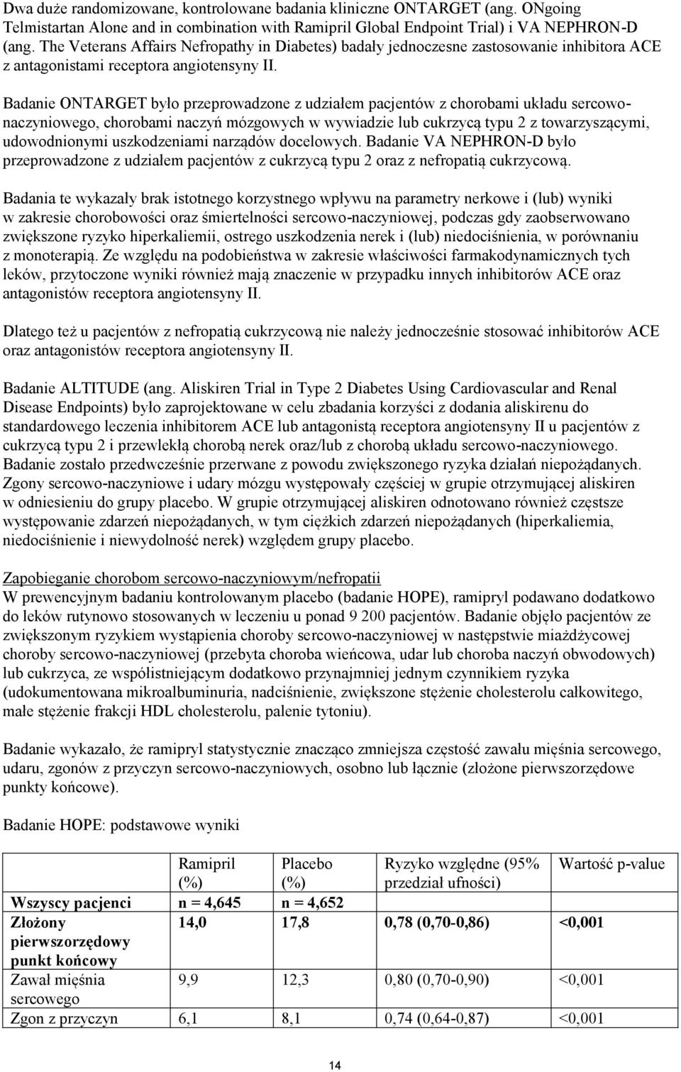 Badanie ONTARGET było przeprowadzone z udziałem pacjentów z chorobami układu sercowonaczyniowego, chorobami naczyń mózgowych w wywiadzie lub cukrzycą typu 2 z towarzyszącymi, udowodnionymi