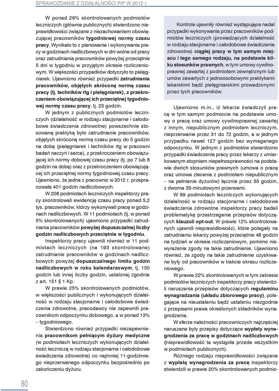 Wynikało to z planowania i wykonywania pracy w godzinach nadliczbowych w dni wolne od pracy oraz zatrudniania pracowników powyżej przeciętnie 5 dni w tygodniu w przyjętym okresie rozliczeniowym.