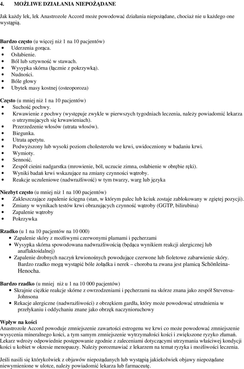 Bóle głowy Ubytek masy kostnej (osteoporoza) Często (u mniej niż 1 na 10 pacjentów) Suchość pochwy.