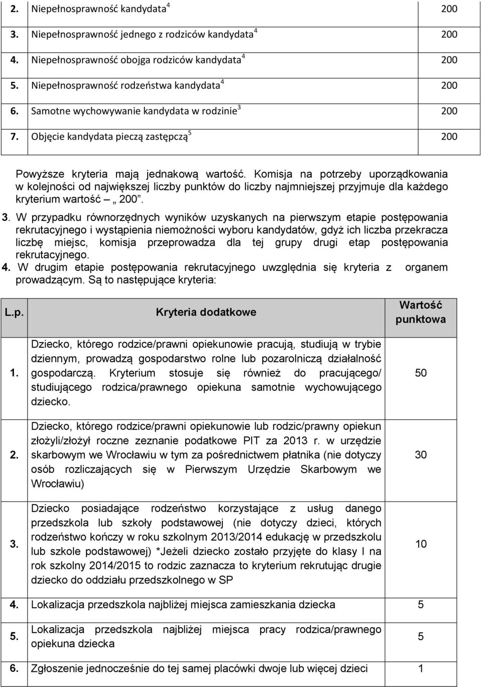 Komisja na potrzeby uporządkowania w kolejności od największej liczby punktów do liczby najmniejszej przyjmuje dla każdego kryterium wartość 200. 3.
