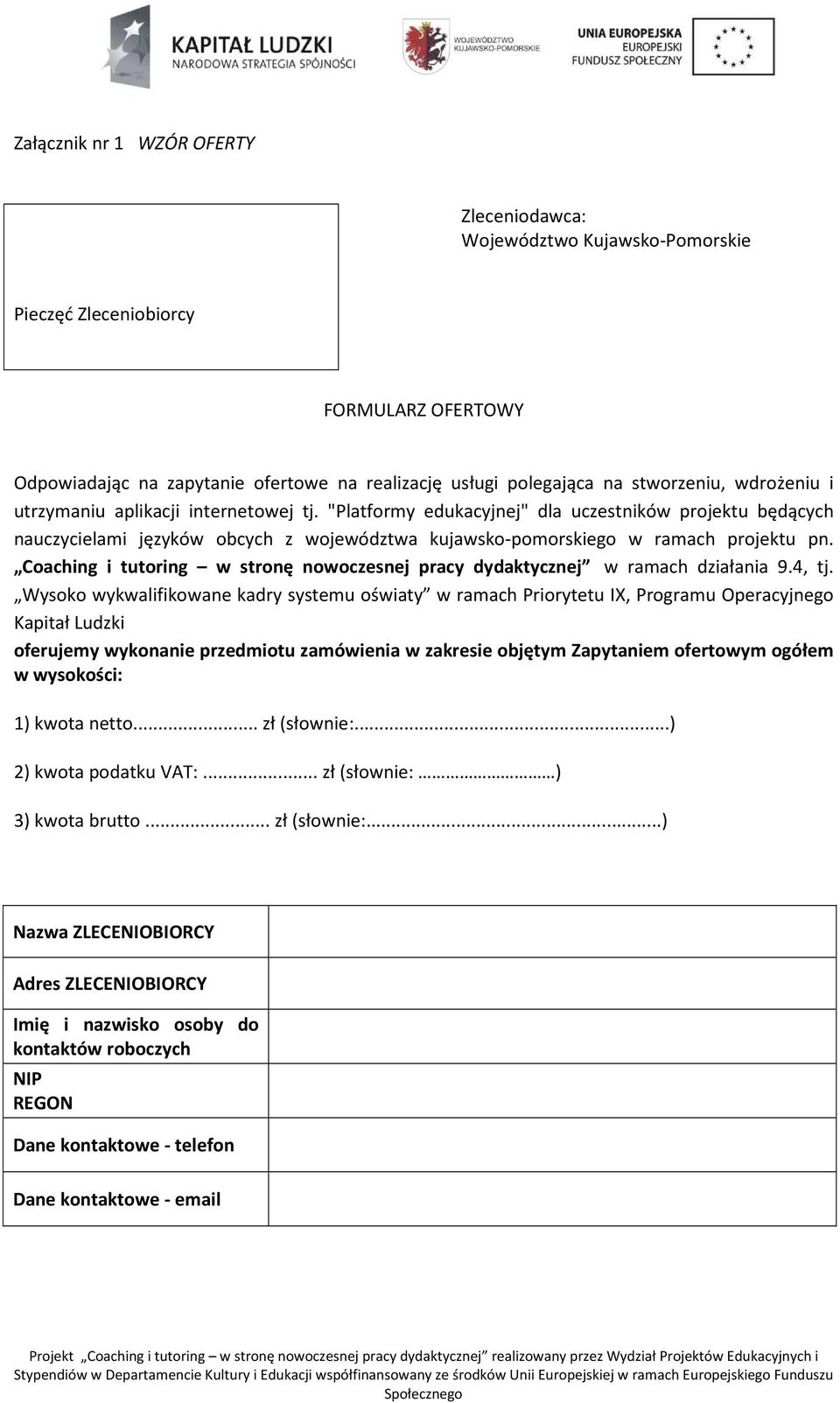 Coaching i tutoring w stronę nowoczesnej pracy dydaktycznej w ramach działania 9.4, tj.