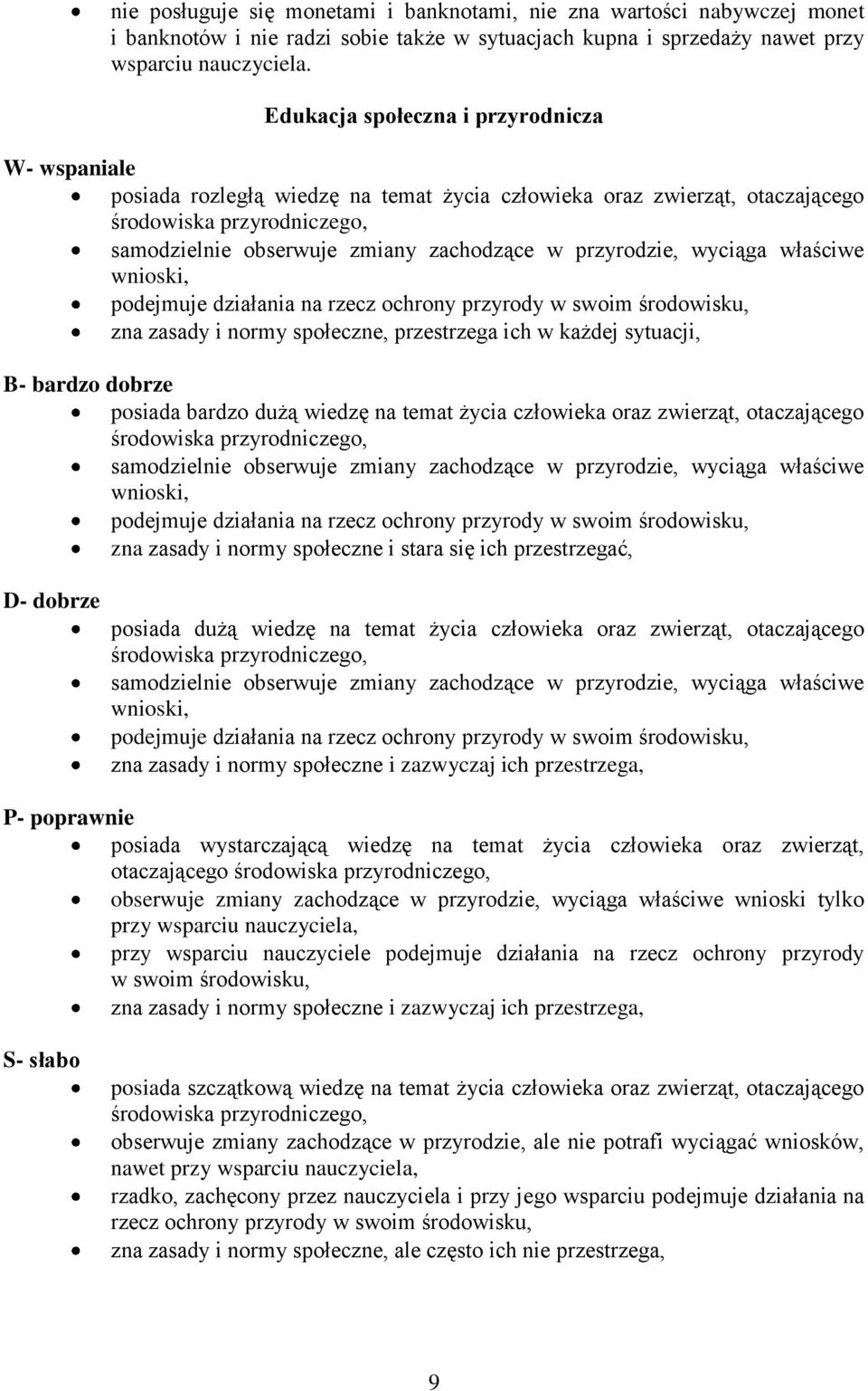 wyciąga właściwe wnioski, podejmuje działania na rzecz ochrony przyrody w swoim środowisku, zna zasady i normy społeczne, przestrzega ich w każdej sytuacji, posiada bardzo dużą wiedzę na temat życia