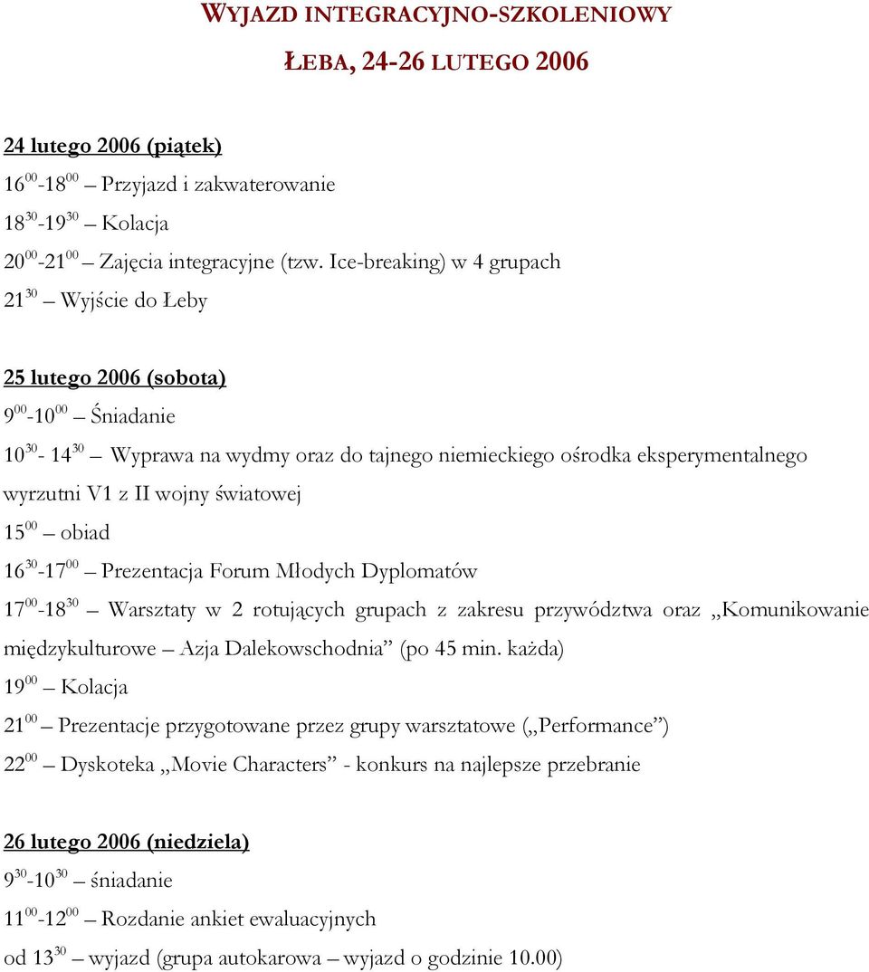 światowej 15 00 obiad 16 30-17 00 Prezentacja Forum Młodych Dyplomatów 17 00-18 30 Warsztaty w 2 rotujących grupach z zakresu przywództwa oraz Komunikowanie międzykulturowe Azja Dalekowschodnia (po