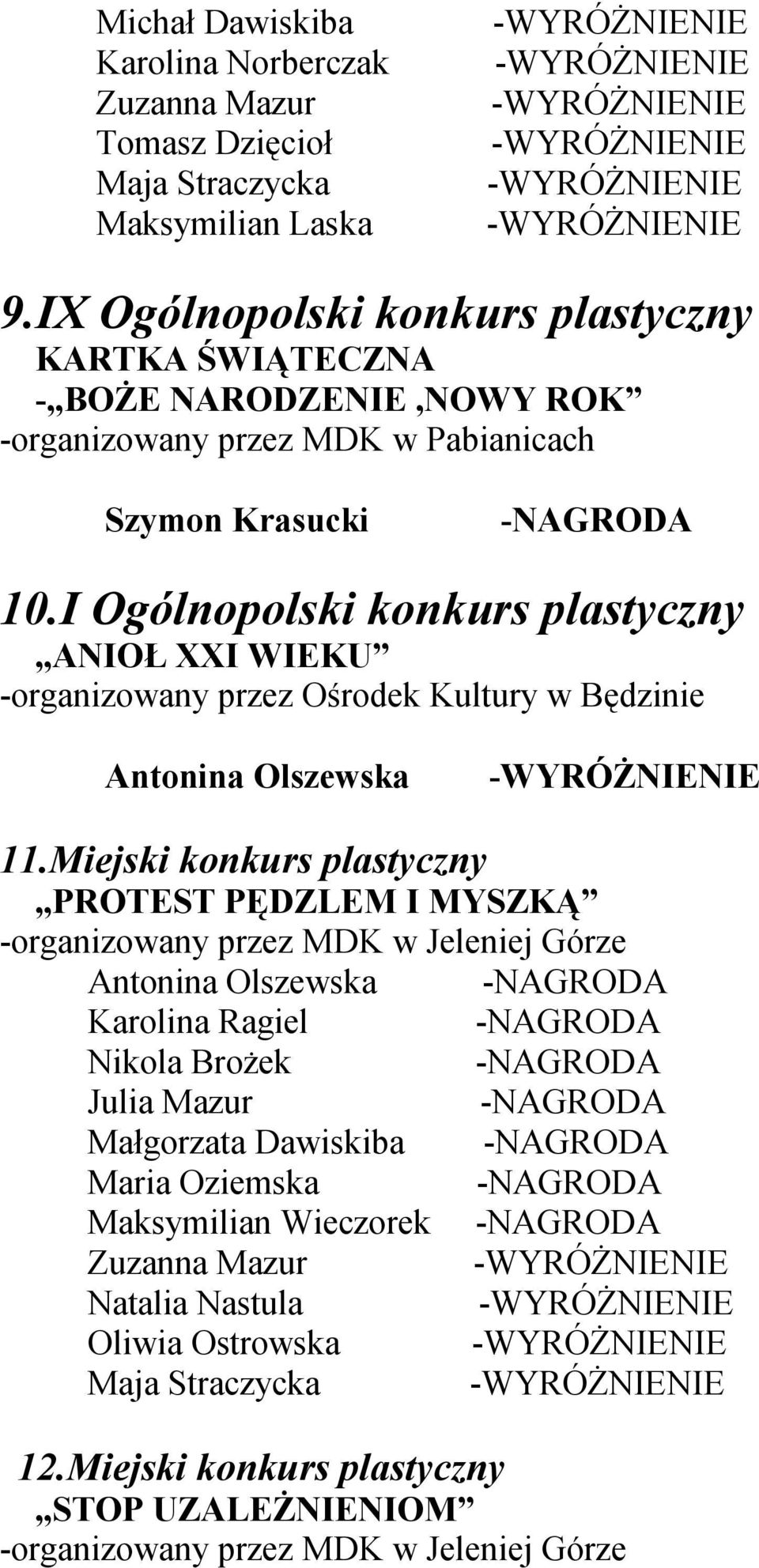 I Ogólnopolski konkurs plastyczny ANIOŁ XXI WIEKU -organizowany przez Ośrodek Kultury w Będzinie 11.