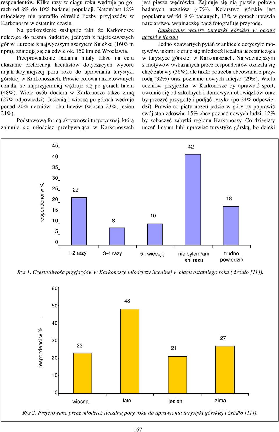 150 km od Wrocławia. Przeprowadzone badania miały także na celu ukazanie preferencji licealistów dotyczących wyboru najatrakcyjniejszej poru roku do uprawiania turystyki górskiej w Karkonoszach.