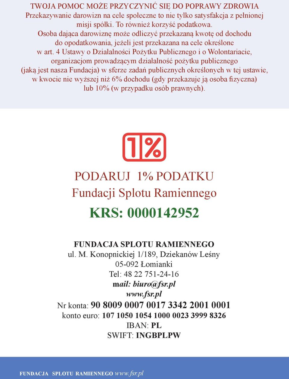 4 Ustawy o Działalności Pożytku Publicznego i o Wolontariacie, organizacjom prowadzącym działalność pożytku publicznego (jaką jest nasza Fundacja) w sferze zadań publicznych określonych w tej