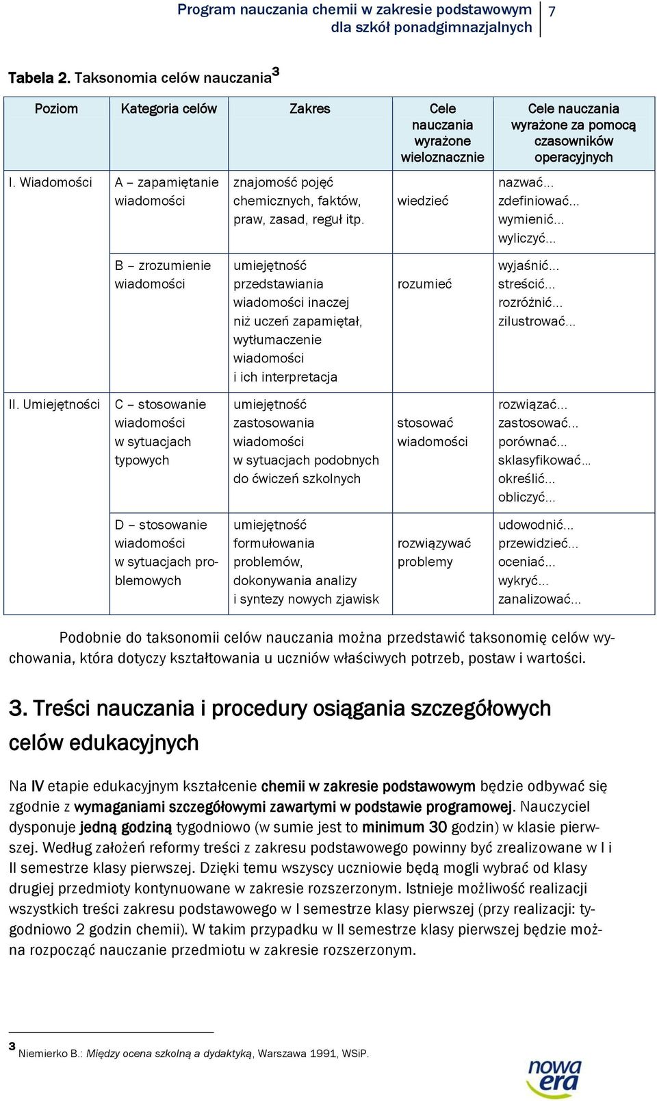 umiejętność przedstawiania wiadomości inaczej niż uczeń zapamiętał, wytłumaczenie wiadomości i ich interpretacja umiejętność zastosowania wiadomości w sytuacjach podobnych do ćwiczeń szkolnych