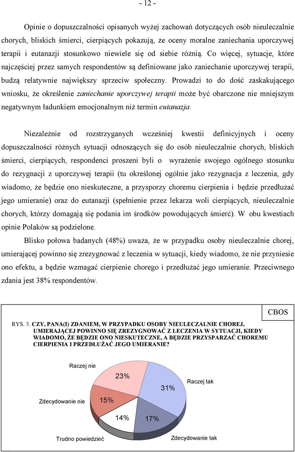 Co więcej, sytuacje, które najczęściej przez samych respondentów są definiowane jako zaniechanie uporczywej terapii, budzą relatywnie największy sprzeciw społeczny.