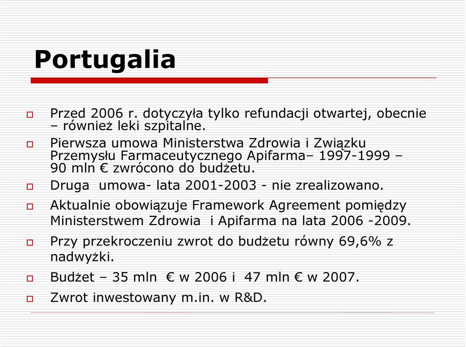 Druga umowa- lata 2001-2003 - nie zrealizowano.