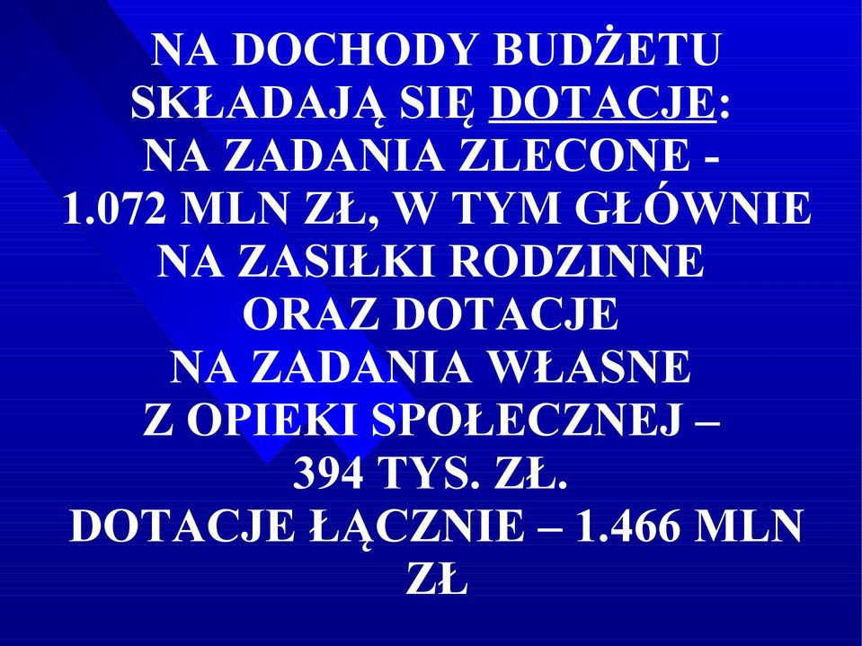 072 MLN ZŁ, W TYM GŁÓWNIE NA ZASIŁKI RODZINNE