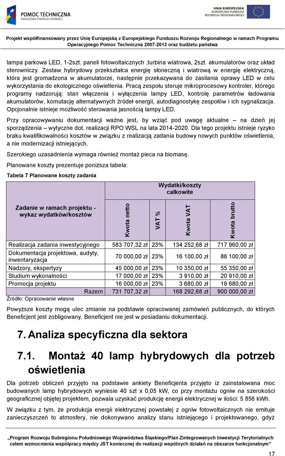 Zestaw hybrydowy przekształca energię słoneczną i wiatrową w energię elektryczną, która jest gromadzona w akumulatorze, następnie przekazywana do zasilania oprawy LED w celu wykorzystania do