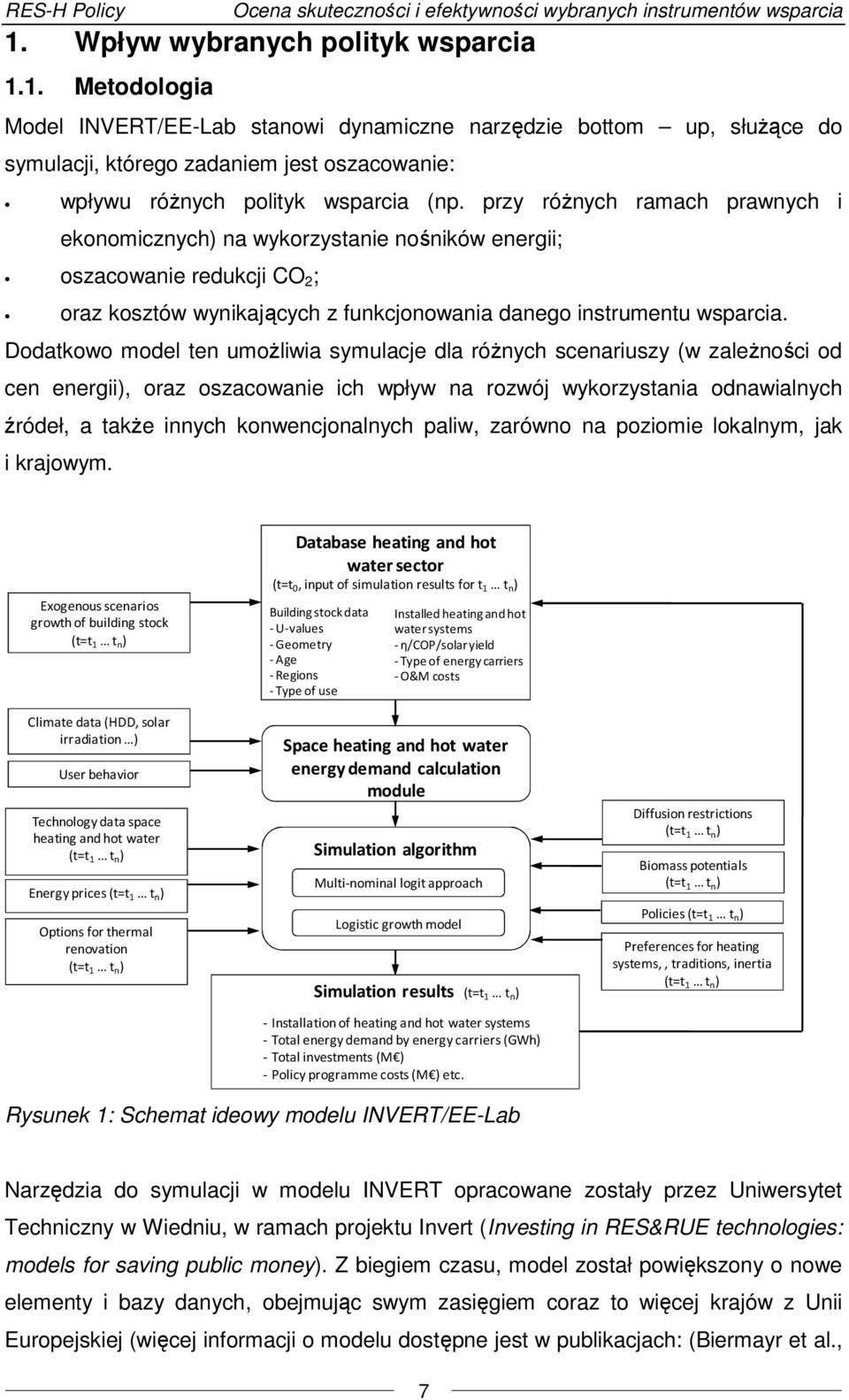 1. Metodologia Model INVERT/EE-Lab stanowi dynamiczne narzędzie bottom up, służące do symulacji, którego zadaniem jest oszacowanie: wpływu różnych polityk wsparcia (np.