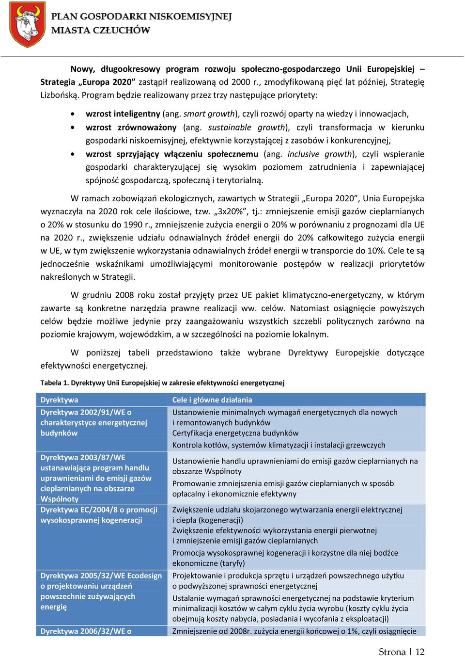 sustainable growth), czyli transformacja w kierunku gospodarki niskoemisyjnej, efektywnie korzystającej z zasobów i konkurencyjnej, wzrost sprzyjający włączeniu społecznemu (ang.