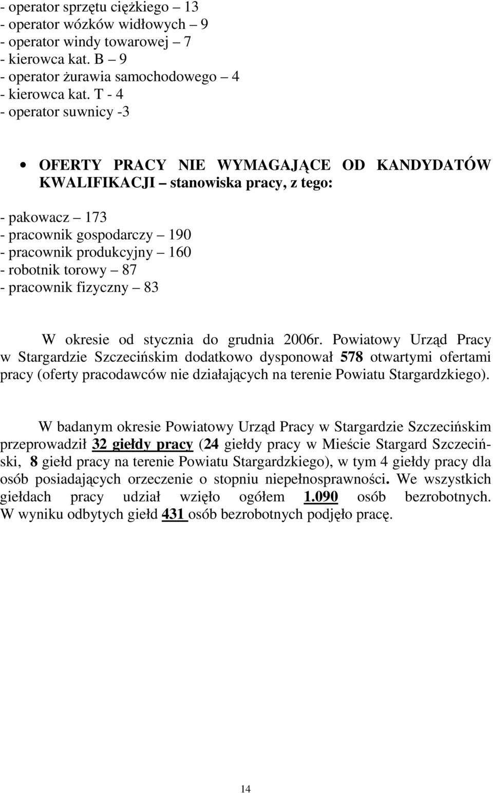 87 - pracownik fizyczny 83 W okresie od stycznia do grudnia 2006r.