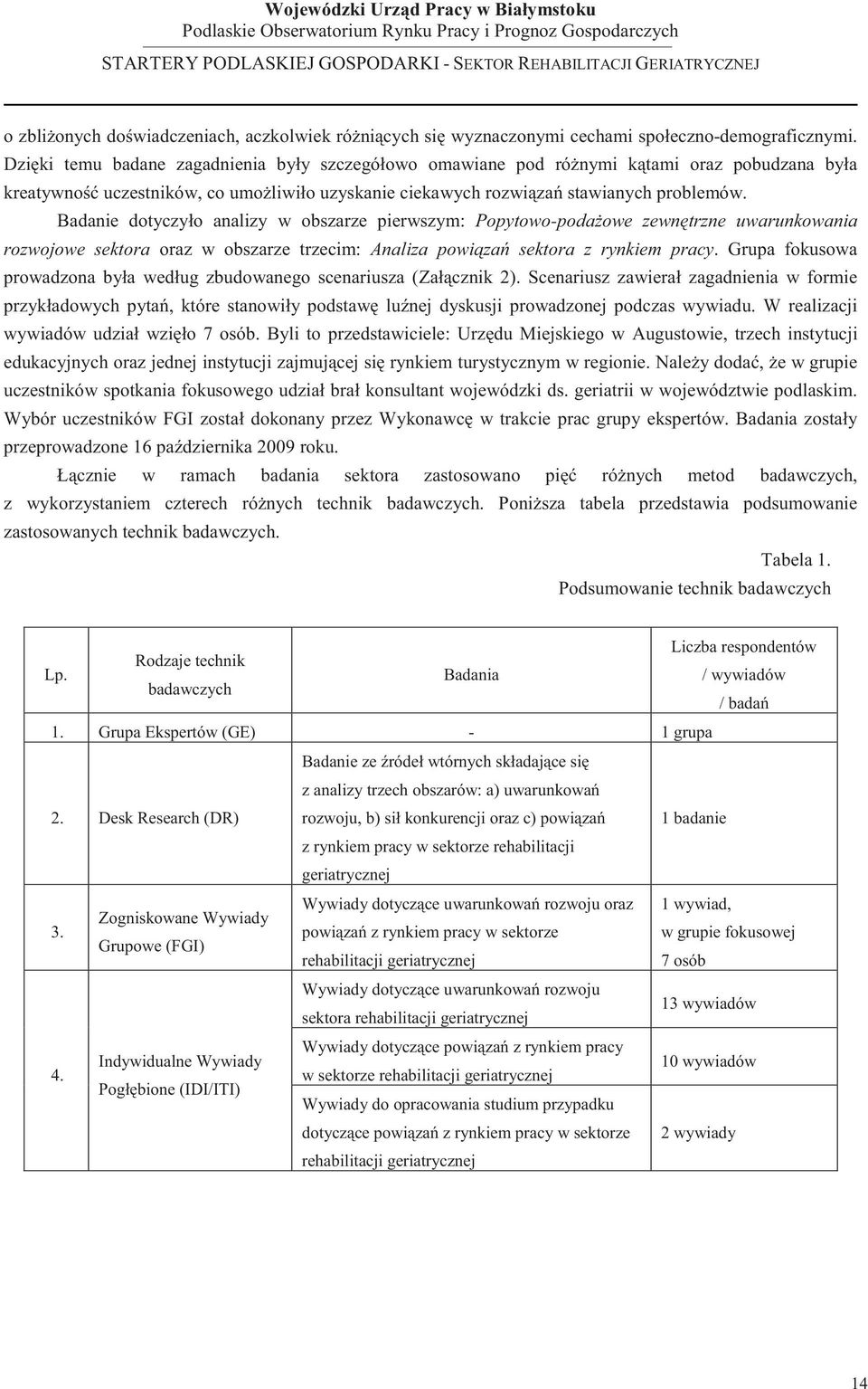 Badanie dotyczyło analizy w obszarze pierwszym: Popytowo-poda owe zewn trzne uwarunkowania rozwojowe sektora oraz w obszarze trzecim: Analiza powi za sektora z rynkiem pracy.