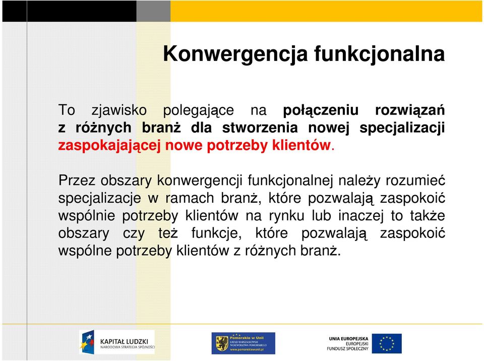 Przez obszary konwergencji funkcjonalnej należy rozumieć specjalizacje w ramach branż, które pozwalają