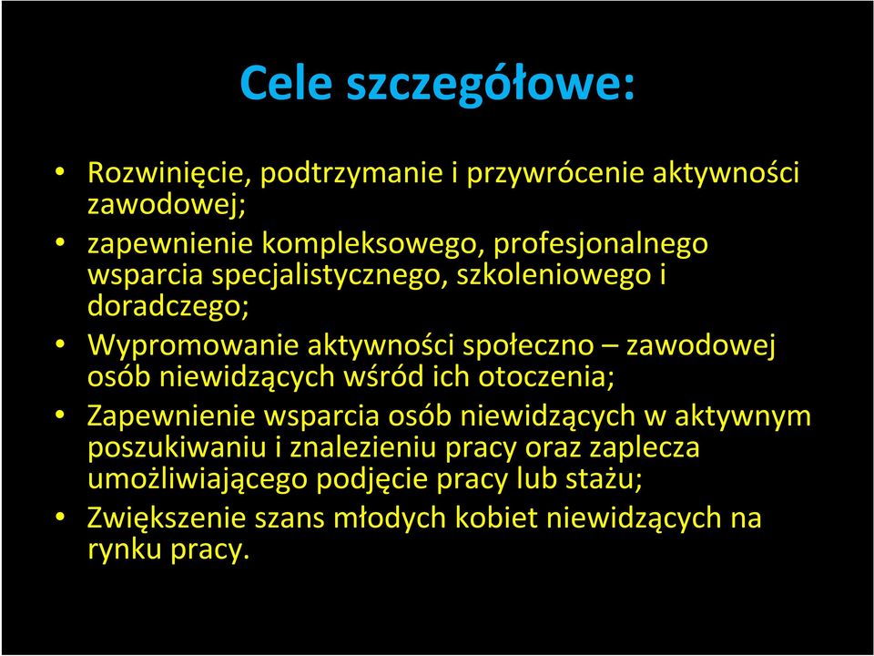 osób niewidzących wśród ich otoczenia; Zapewnienie wsparcia osób niewidzących w aktywnym poszukiwaniu i znalezieniu