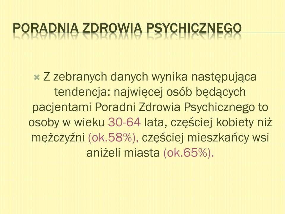 Zdrowia Psychicznego to osoby w wieku 30-64 lata, częściej