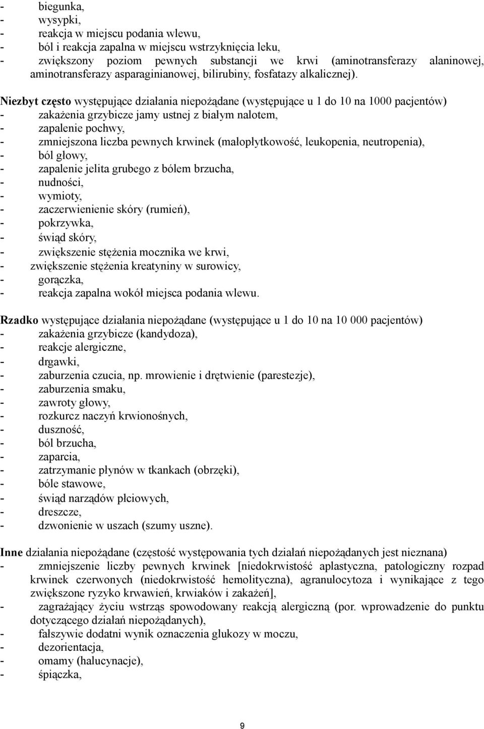 Niezbyt często występujące działania niepożądane (występujące u 1 do 10 na 1000 pacjentów) - zakażenia grzybicze jamy ustnej z białym nalotem, - zapalenie pochwy, - zmniejszona liczba pewnych krwinek