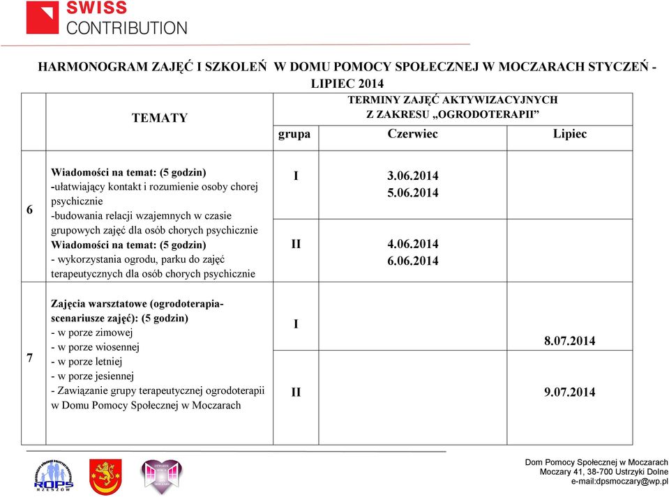 do zajęć terapeutycznych dla osób chorych psychicznie I 3.06.