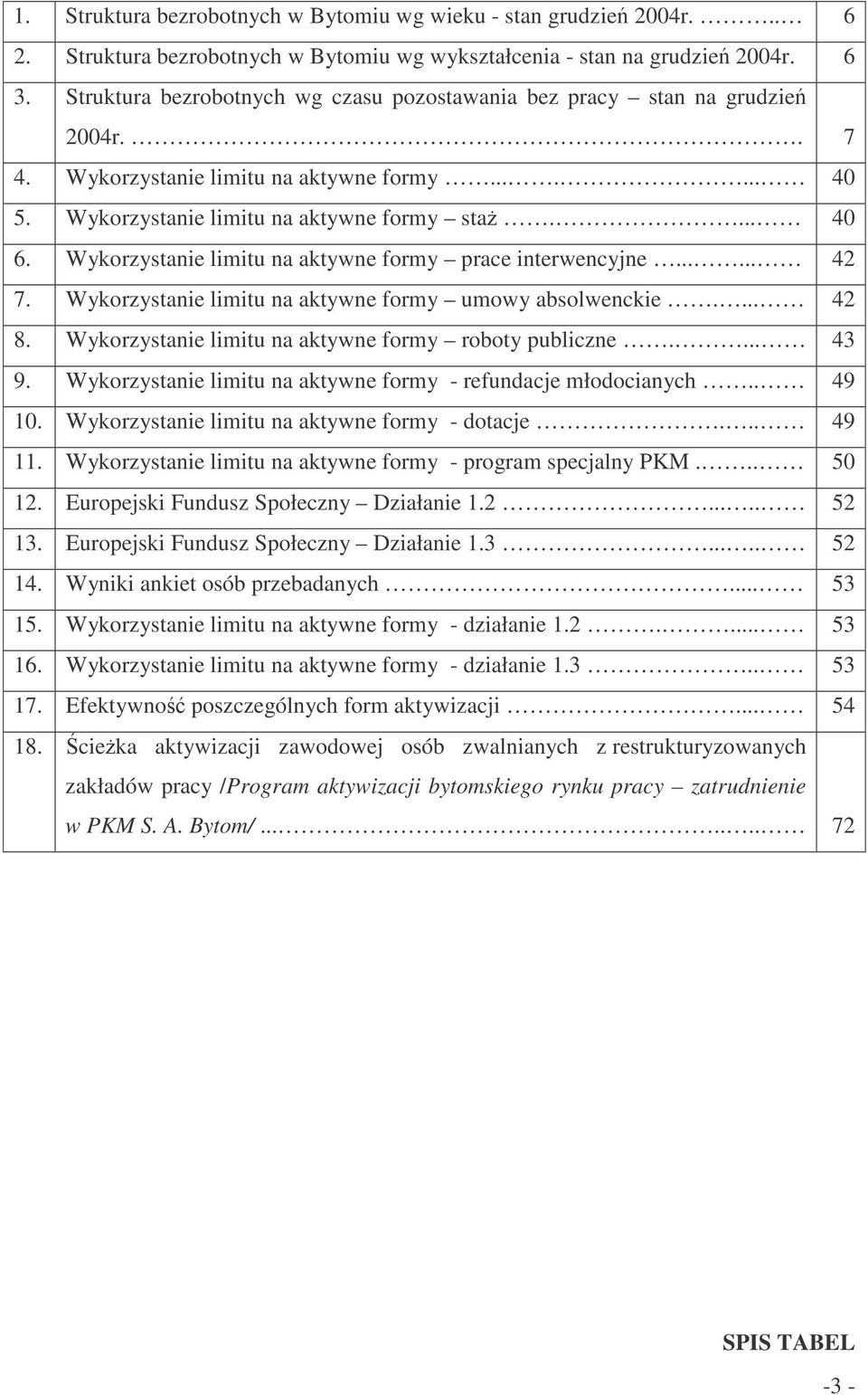 Wykorzystanie limitu na aktywne formy prace interwencyjne...... 42 7. Wykorzystanie limitu na aktywne formy umowy absolwenckie.... 42 8. Wykorzystanie limitu na aktywne formy roboty publiczne.... 43 9.