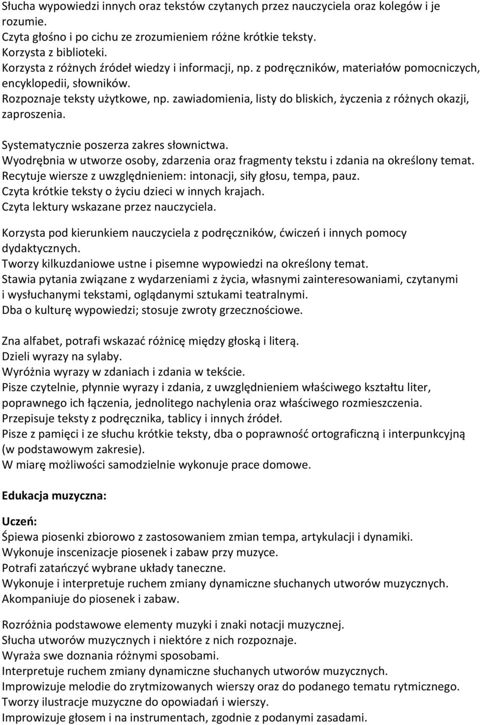 zawiadomienia, listy do bliskich, życzenia z różnych okazji, zaproszenia. Systematycznie poszerza zakres słownictwa.