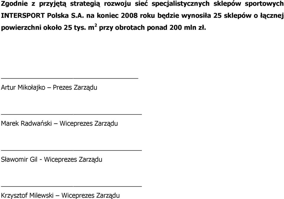 na koniec 2008 roku będzie wynosiła 25 sklepów o łącznej powierzchni około 25 tys.