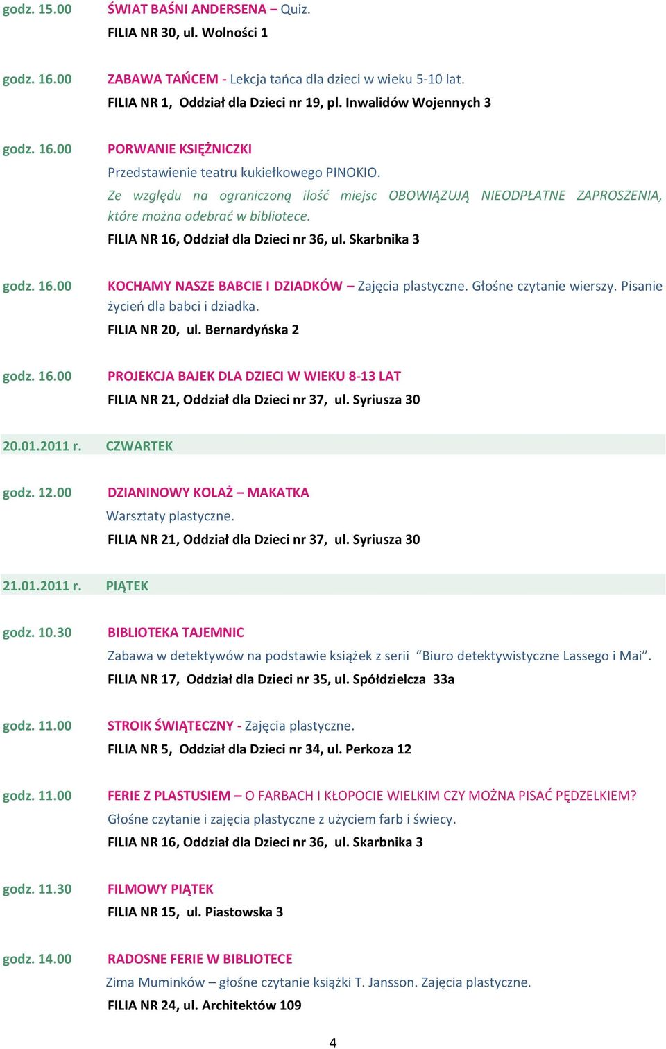 2011 r. CZWARTEK DZIANINOWY KOLAŻ MAKATKA Warsztaty plastyczne. 21.01.2011 r. PIĄTEK godz. 10.
