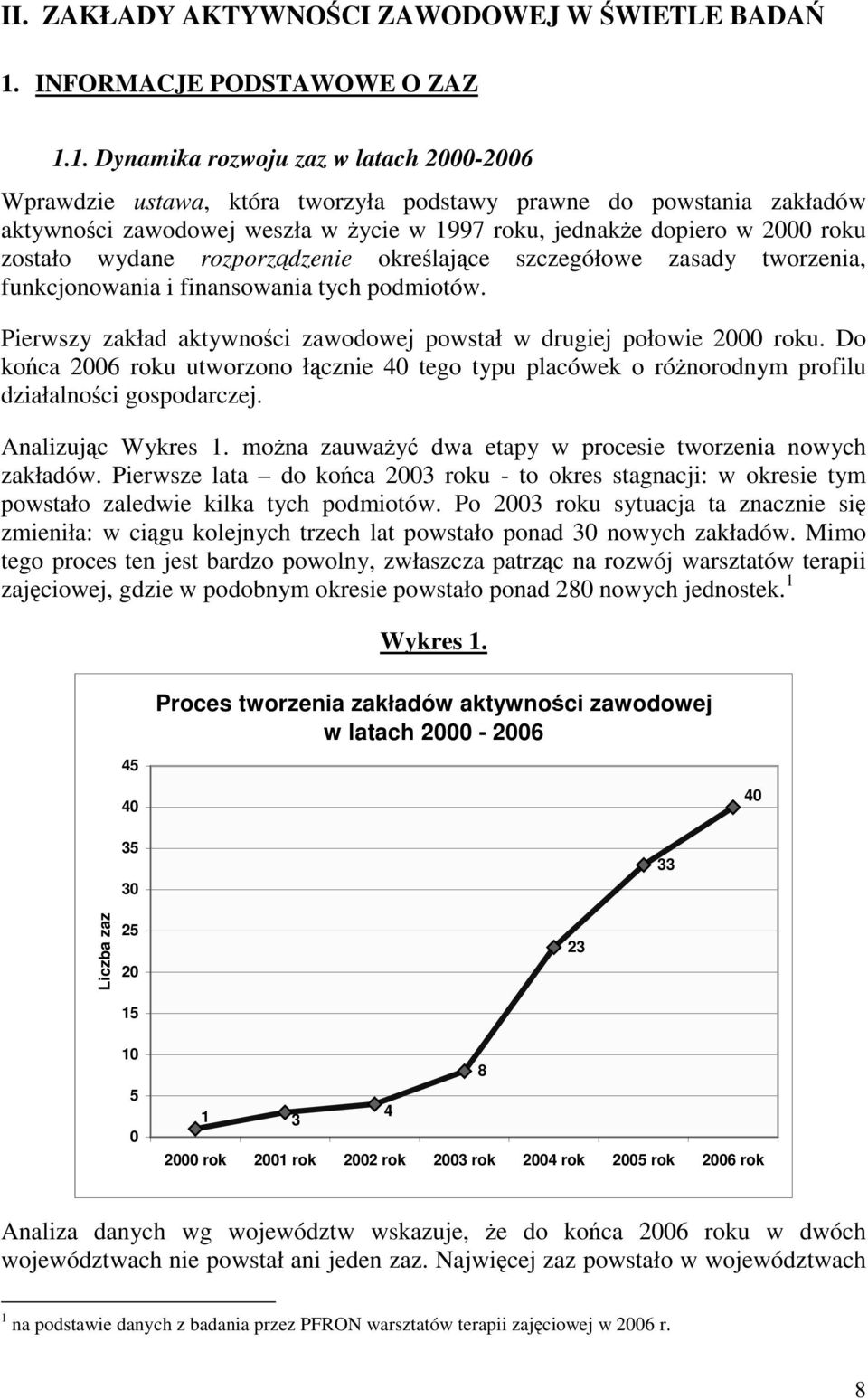 1. Dynamika rozwoju zaz w latach 2000-2006 Wprawdzie ustawa, która tworzyła podstawy prawne do powstania zakładów aktywnoci zawodowej weszła w ycie w 1997 roku, jednake dopiero w 2000 roku zostało